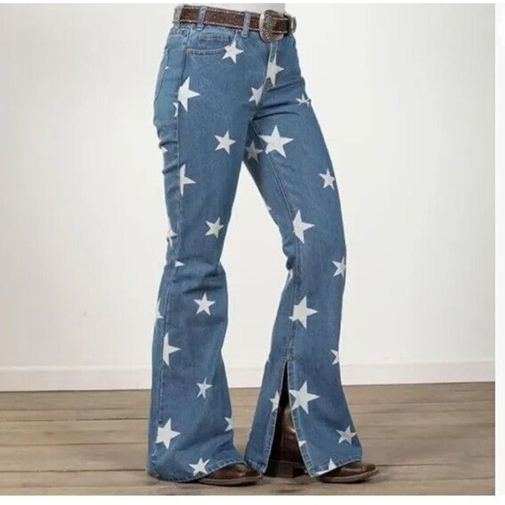 Rock &‎ Roll Denim Marsha Flare/Bell Jean Stars 31x34 NWT